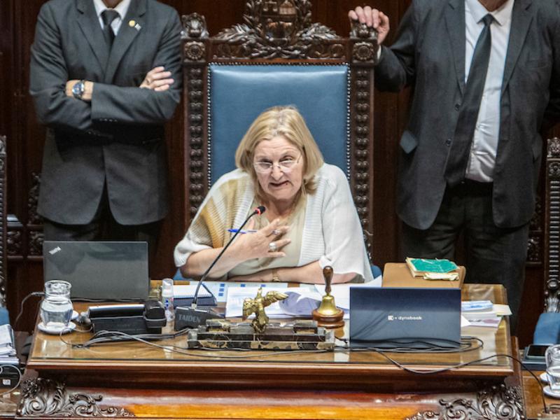 Graciela Bianchi durante la votación de la venia de Virginia Cáceres como nueva presidenta de ANEP, en la Cámara de Senadores del Palacio Legislativo en Montevideo. Foto: Mauricio Zina / adhocFOTOS