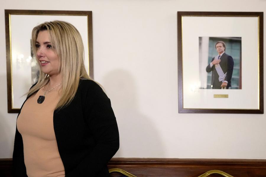Valeria Ripoll en la sede del Partido Nacional en Montevideo. Foto: Javier Calvelo / adhocFOTOS